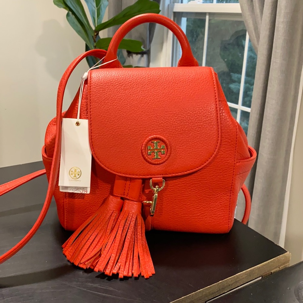 Tory Burch Whipstitch logo Mini Backpack in Samba
